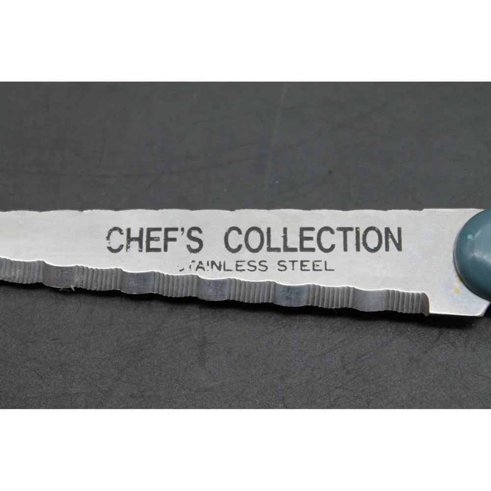 Vintage Libbey Chef's Collection 5 Pc Kitchen Knife Set Goose Blue Handles